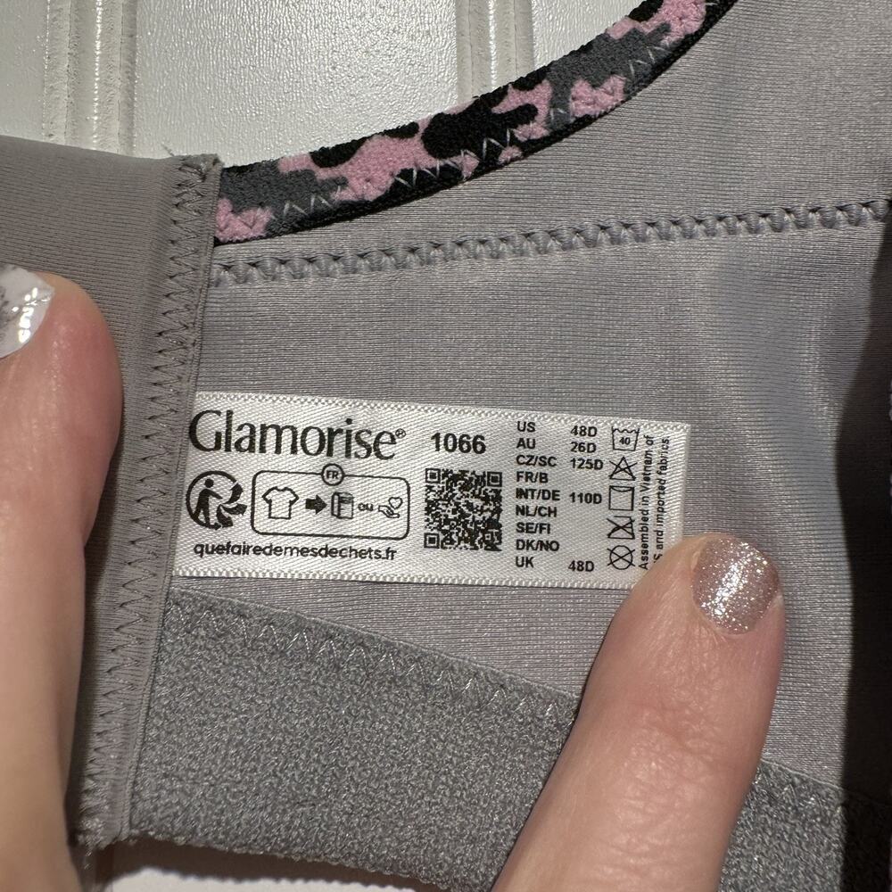 Glamorise No Bounce Sports Bra Gray Pink Camo Size 48D - Picture 4 of 5